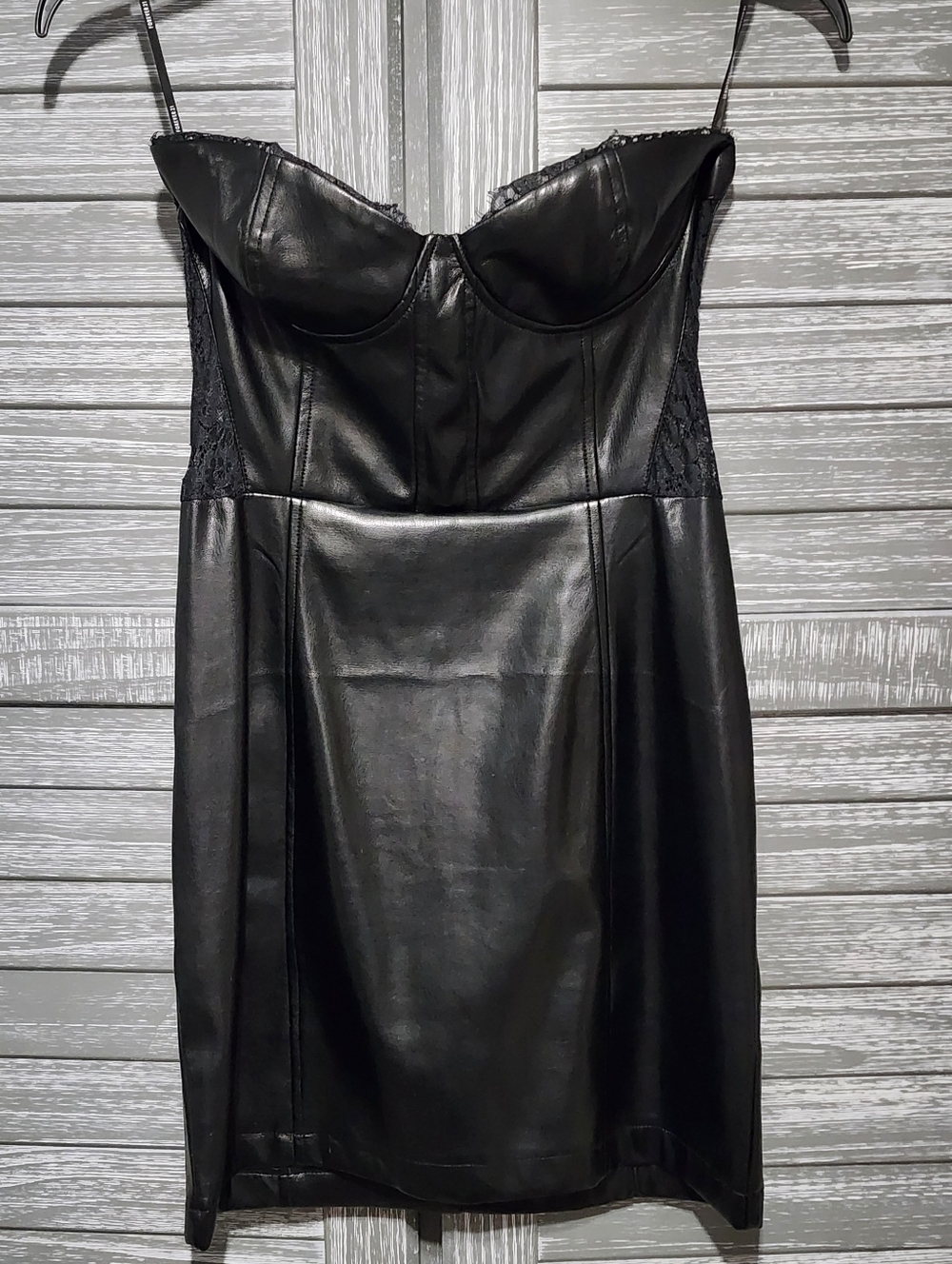 BLACK FAUX LEATHER DRESS MEDIUM